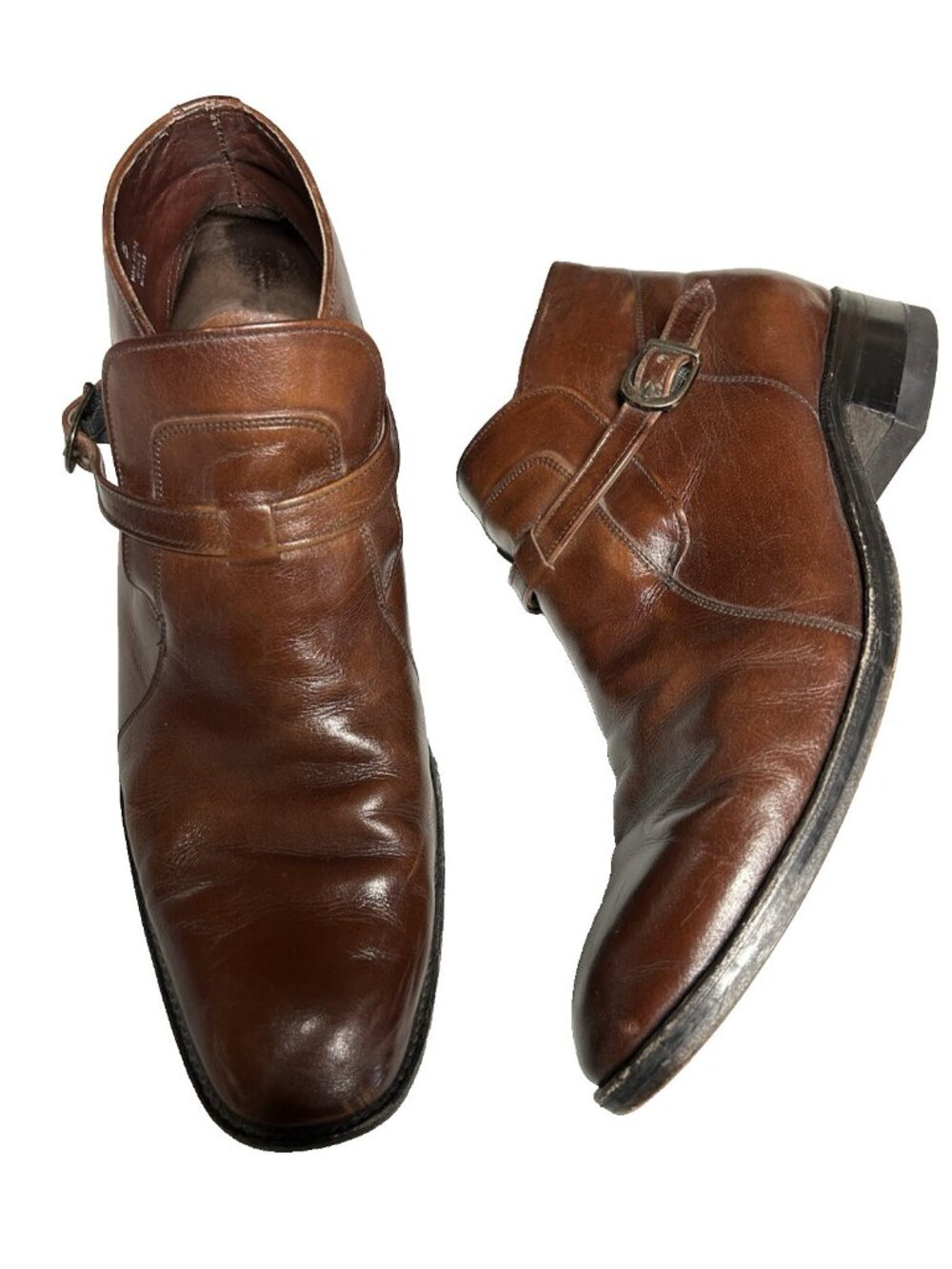 Freeman Free Flex Mens Brown Leather Buckle Ankle Shoes Monk Strap Boot 9 E Wide